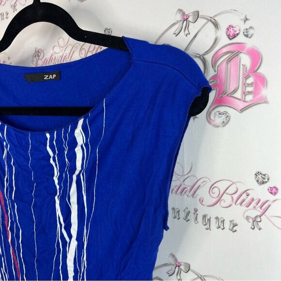 Zap tshirt y2k stripes abstract Royal Blue Top with White and Pink Stripes soft - Picture 4 of 10